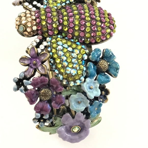 KIRKS FOLLY Bee Rhinestone Cuff Bracelet Jeweled Bee Flowers To Be or Not To Bee - Picture 5 of 16